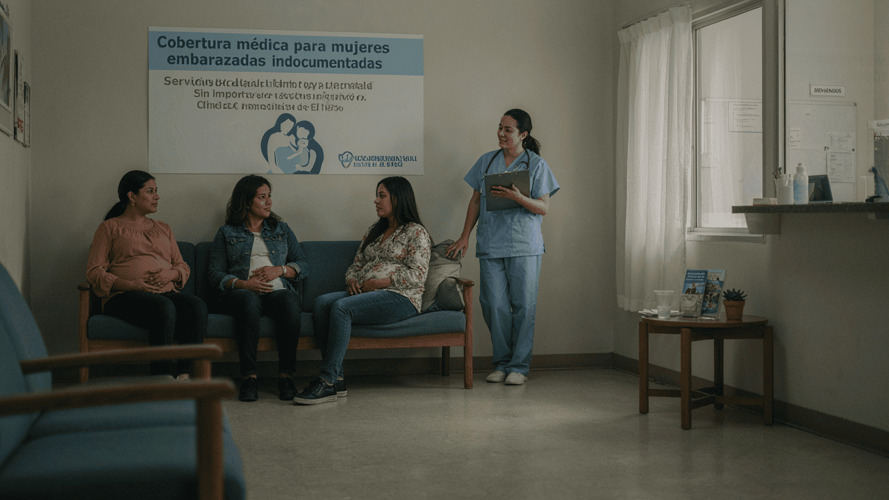 Mujer revisando formularios de solicitud de programas de salud con la ayuda de un asesor