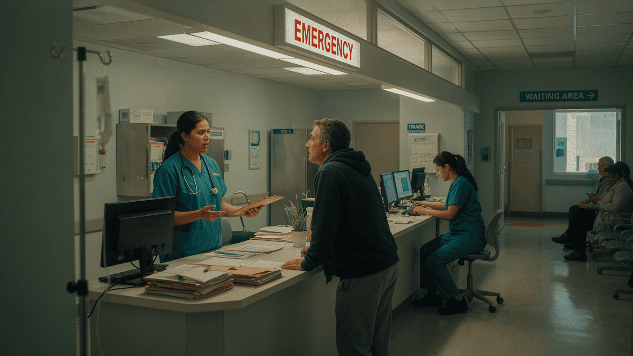 Persona conversando con un trabajador social de hospital sobre opciones de pago y asistencia financiera
